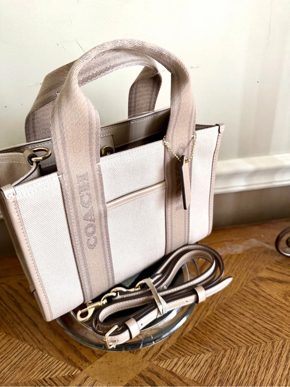 Coach NWT Smith 24  Small Canvas Satchel in Beige and Tan with crossbody strap
